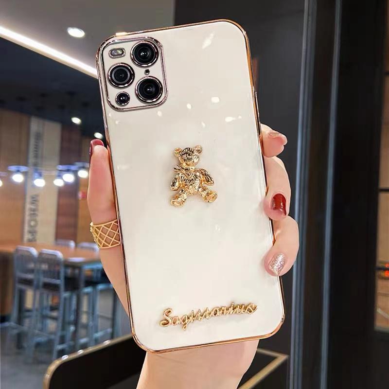 Luxury Fashion 3D Gold Bear Plating Soft Silicone Phone Case For iPhone